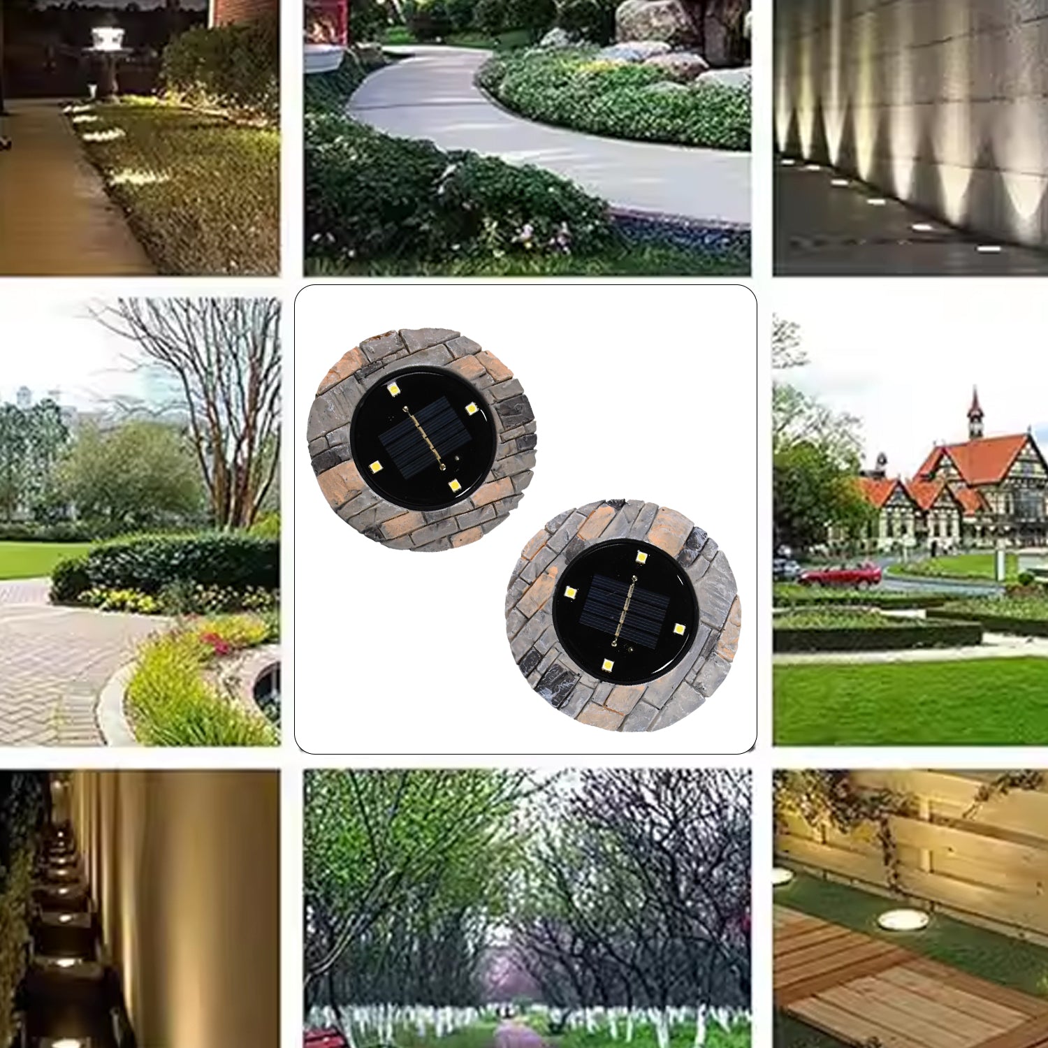 Disk Lights Slate  Heavy Duty Outdoor Solar Pathway Lights  4 Led (2 Pc) Disk Lights Slate  Heavy Duty Outdoor Solar Pathway Lights  4 Led (2 Pc)